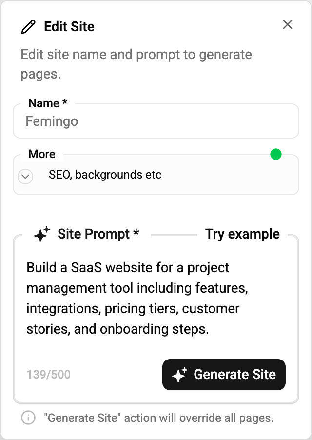 edit site prompt