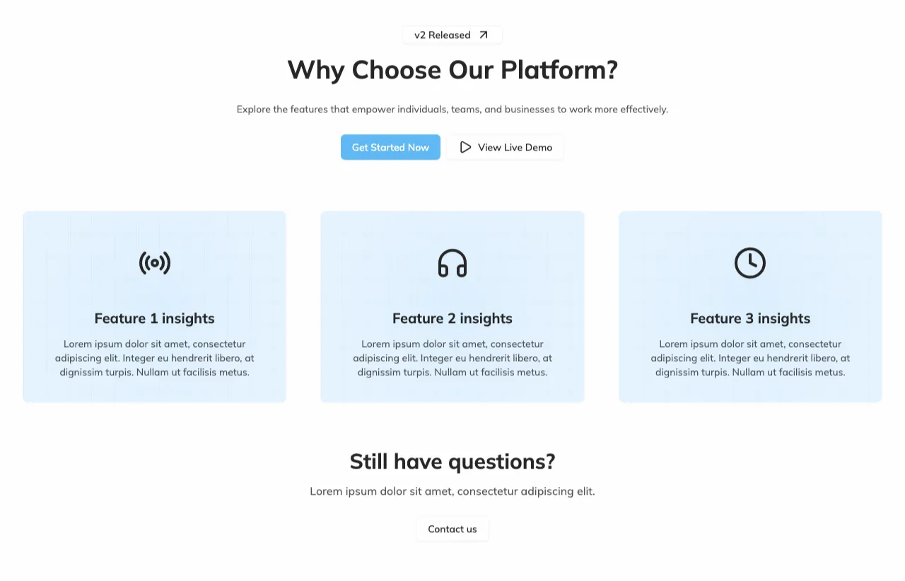 Simple Cards with Icons Features