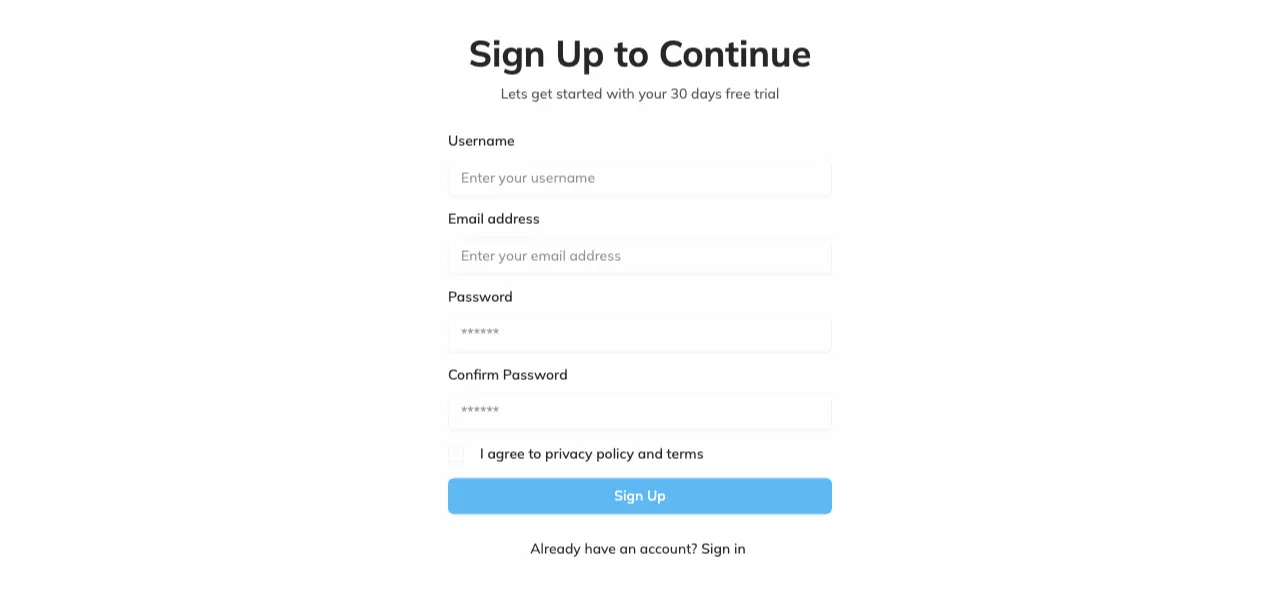 Standard Form Sign up